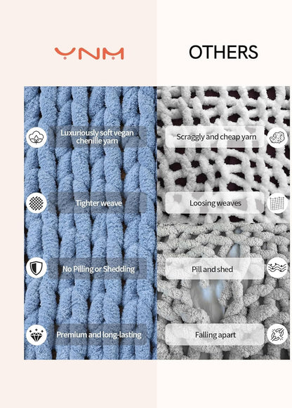 YnM Chunky Throw Blanket, Medium-Weight, Hand Knitted with Chenille Yarn, Skin Friendly, Ventilated