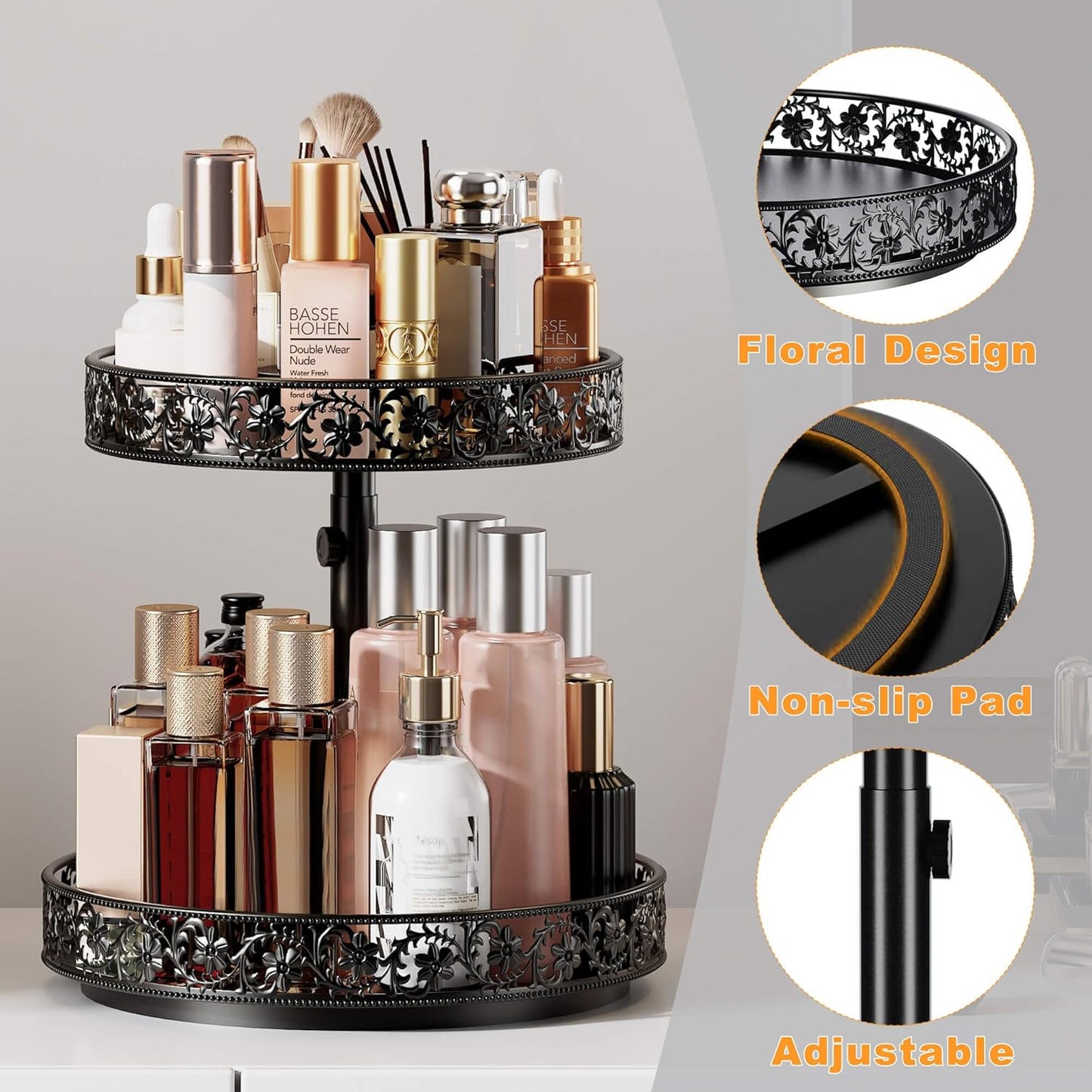 Two Tier Lazy Susan Organizer Turntable Height Adjustable, 2 Tier Lazy Susan 12 Inch Metal Easy