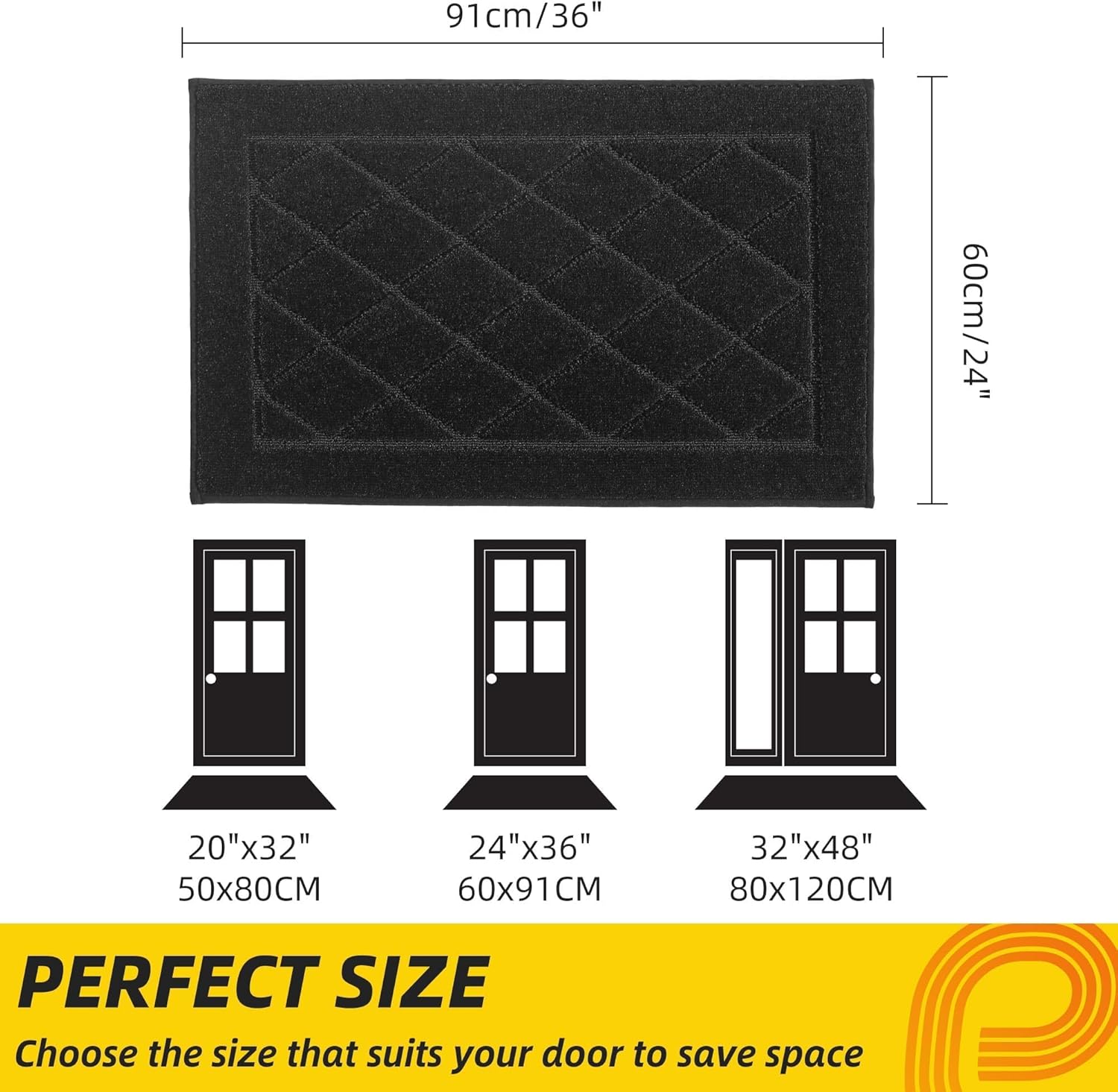 JSEI Dirt Trapper Door Mat 24"x36", Non-Slip Washable Entryway Mats, Dog Door Mat, Stain Resistant