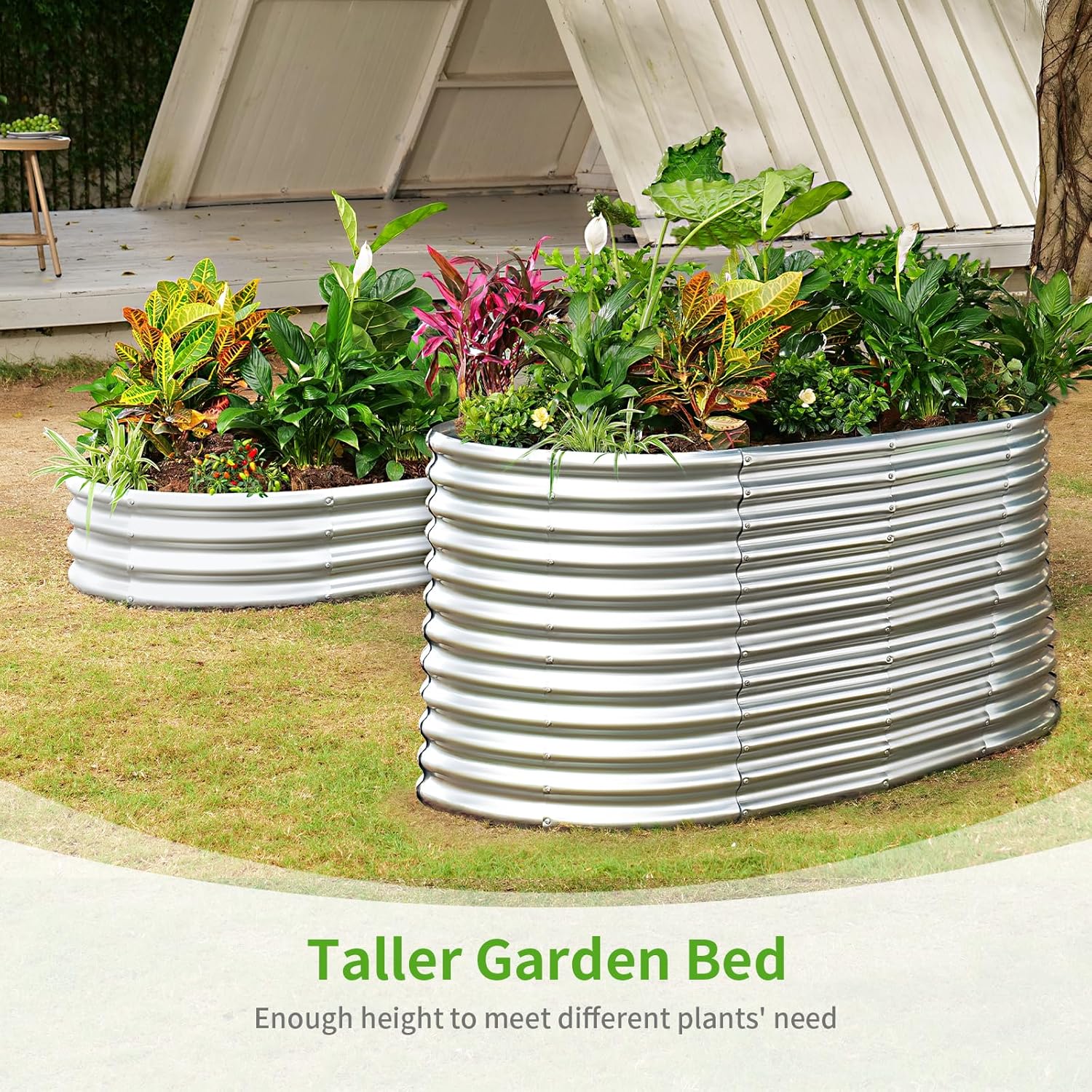 Land Guard 6x3x3ft Oval Galvanized Raised Garden Beds, Large-Capacity Metal Planter Box Outdoor