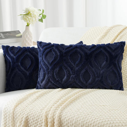 decorUhome Fall Throw Pillow Covers 12x20 Inch Set of 2, Soft Plush Decorative Faux Fur Navy Blue