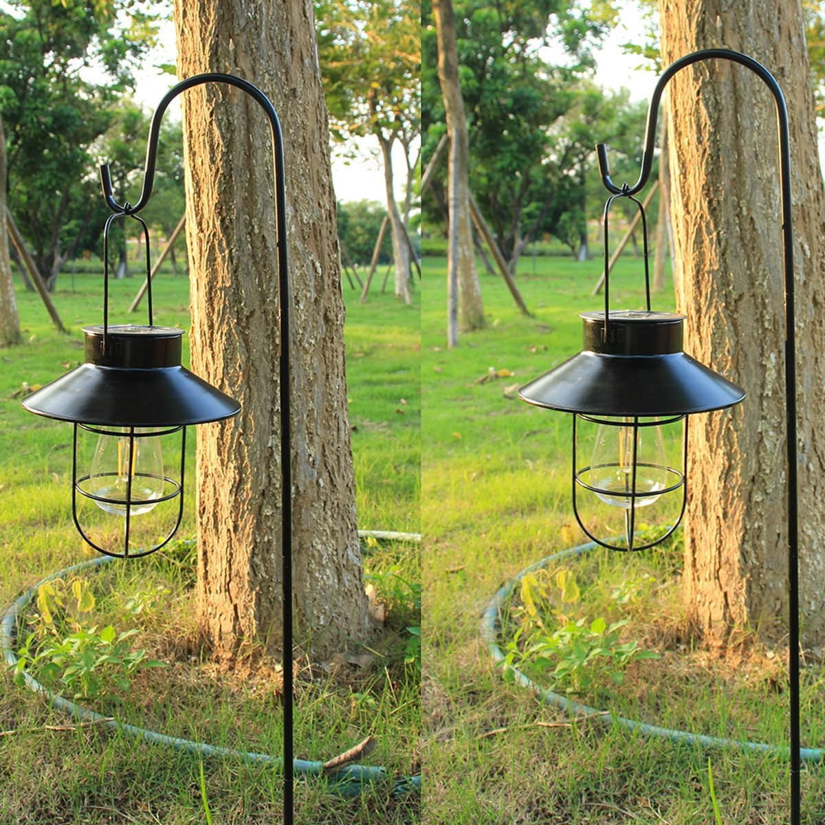 Solar Lantern 2pack Outdoor Hanging Light- Waterproof Vintage Metal Light with Shepherd Hook
