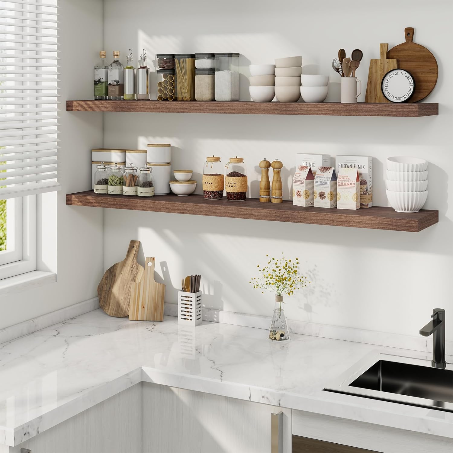 Fun Memories 55 Inch Fireplace Mantel Shelf -Long Floating Shelves, Deep Wall Mounted Farmhouse