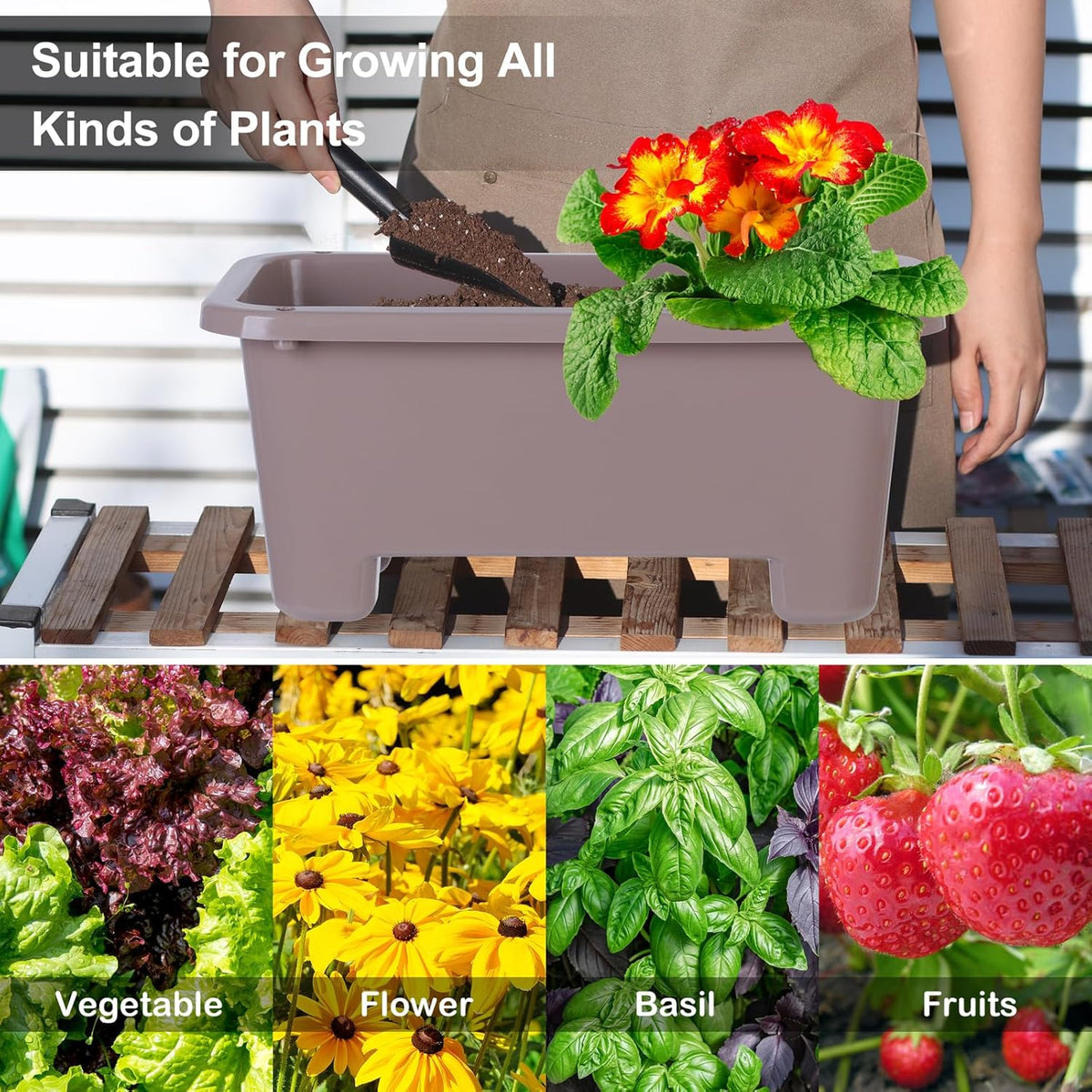 Self-Watering Rectangle Planter Boxes 8-Pack, 15.7-Inch Window Box Planter with Drainage Holes &