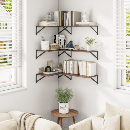 Heimlove 24" W x 12" D Wall Shelves for Books, 12 Inch Deep Floating Shelves Set of 3, Wide
