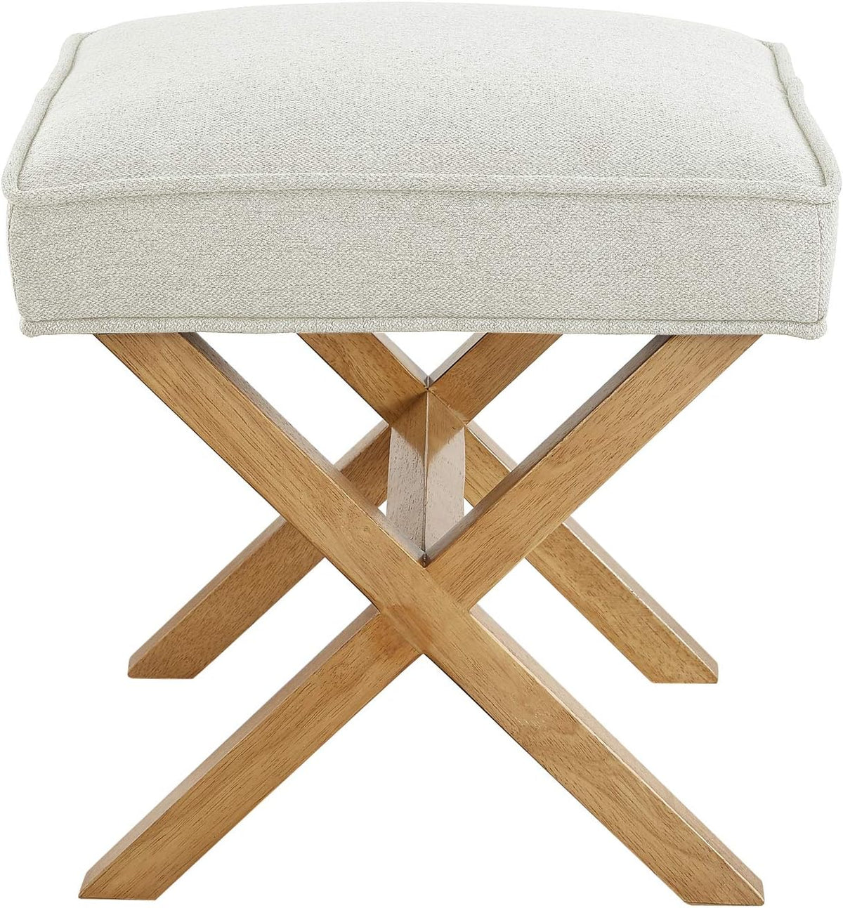 Amazon Basics Small Ottoman Foot Rest, Mid-Century Modern X Square Polyester Foot Stool, Linen