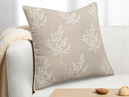 VAGMINE Embroidered Leaves Throw Pillow Cover - 20x20 Inches Square - 100% Linen Natural Throw