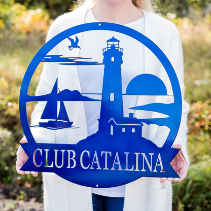 Custom Lighthouse Decor | Personalized Beach Coastal Lake House Decor | Metal Sign Wall Art Sailing
