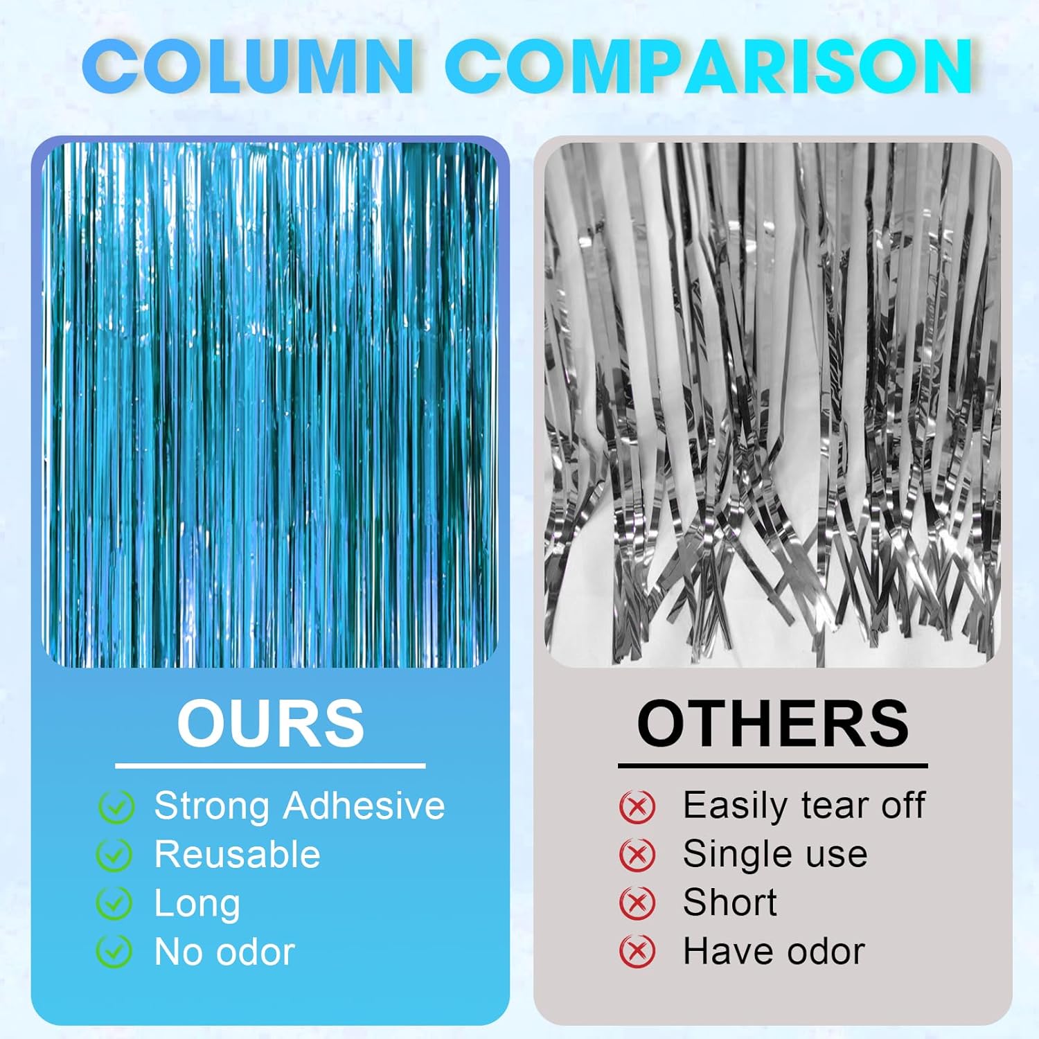 3 Pack 3.3 x 8.2 ft Retro Blue Foil Fringe Backdrop Curtains, Tinsel Streamers Party Decorations