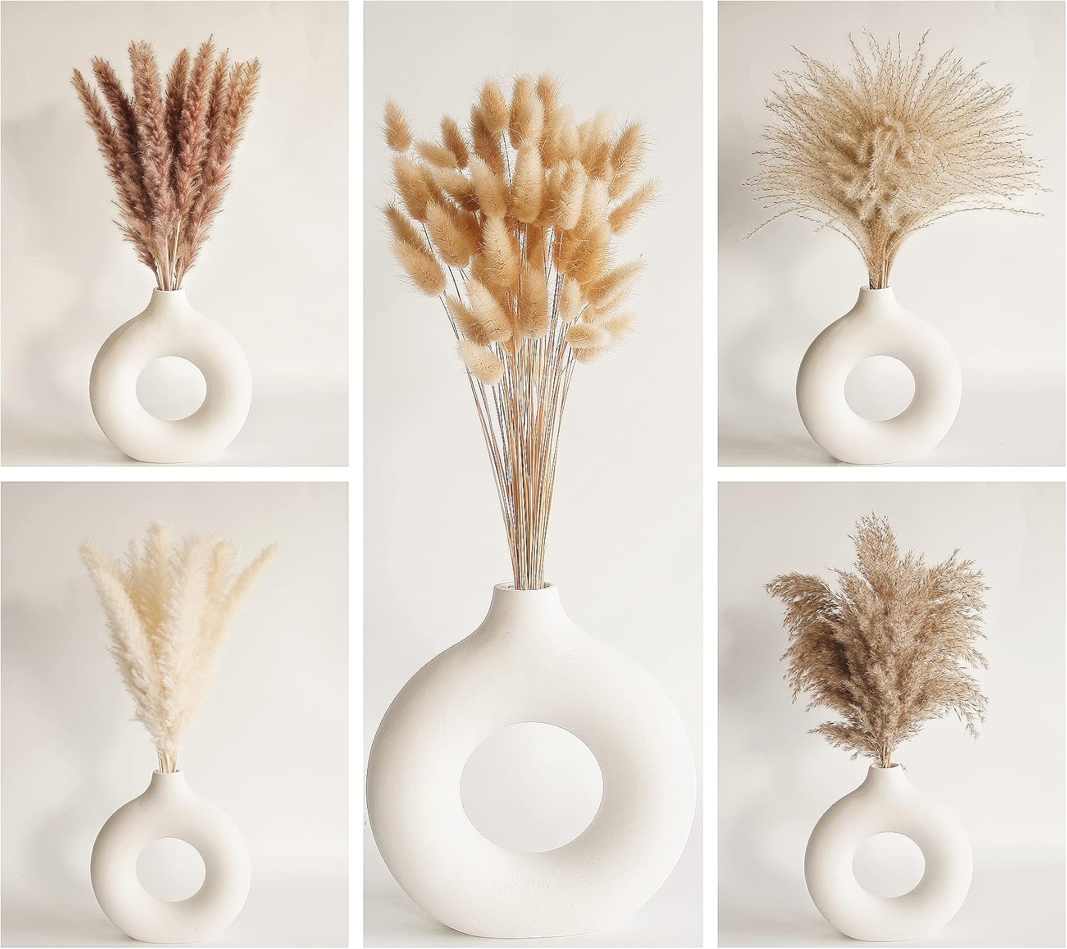 Natural Dried Pampas Grass Decor, 110 PCS Pampas Grass Contains White Bunny Tails Dried Flowers