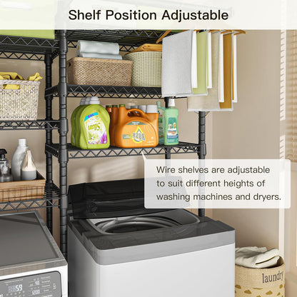 Ulif U13 Over Washer and Dryer Storage Shelves, 6 Tiers Laundry Room Standing Shelf with 2 Hanger
