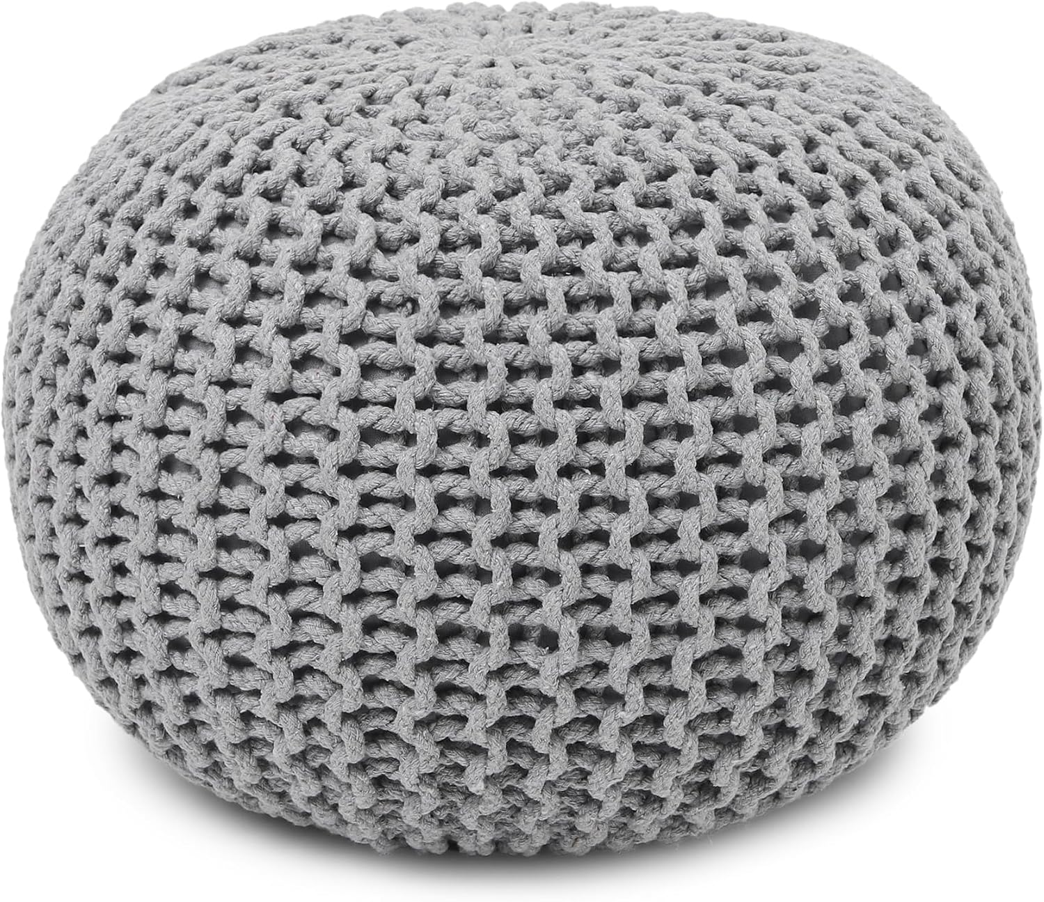 REDEARTH Round Boho Pouf Ottoman - Cable Knitted Cord Boho Pouffe - Stuffed Poof Accent Beanbag