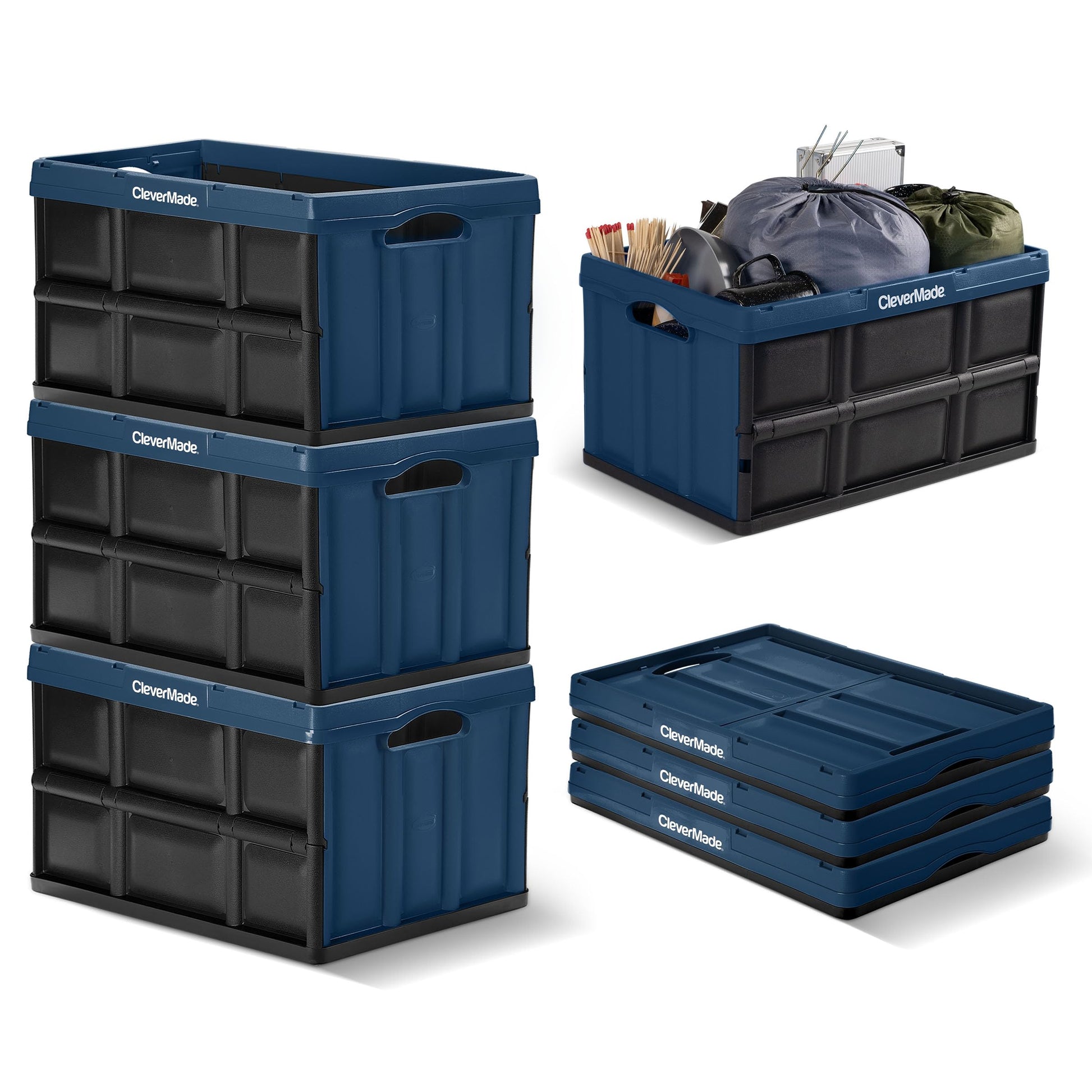 CleverMade Collapsible Storage Bins, 62L, 3 Pack Foldable Storage, Ocean