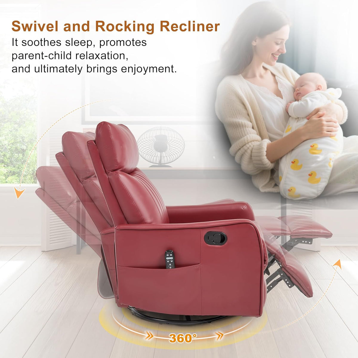 Manual Swivel Rocker Recliner Chair for Adults, Overstuffed Reclining Glider Chair for Nursing with