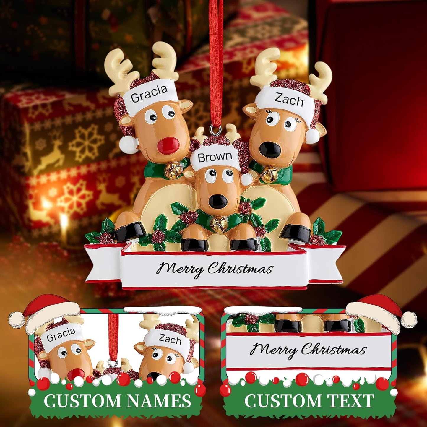 Personalized Christmas Ornaments 2025, Custom Reindeer Family Ornaments for Trees with Names