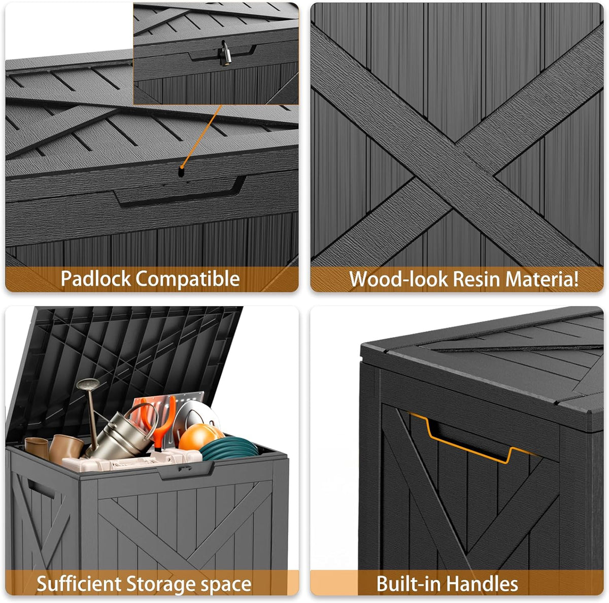 Vixzen 32 Gallon Outdoor Deck Box,Lockable Resin Waterproof Storage Box,UV Resistant,Weather