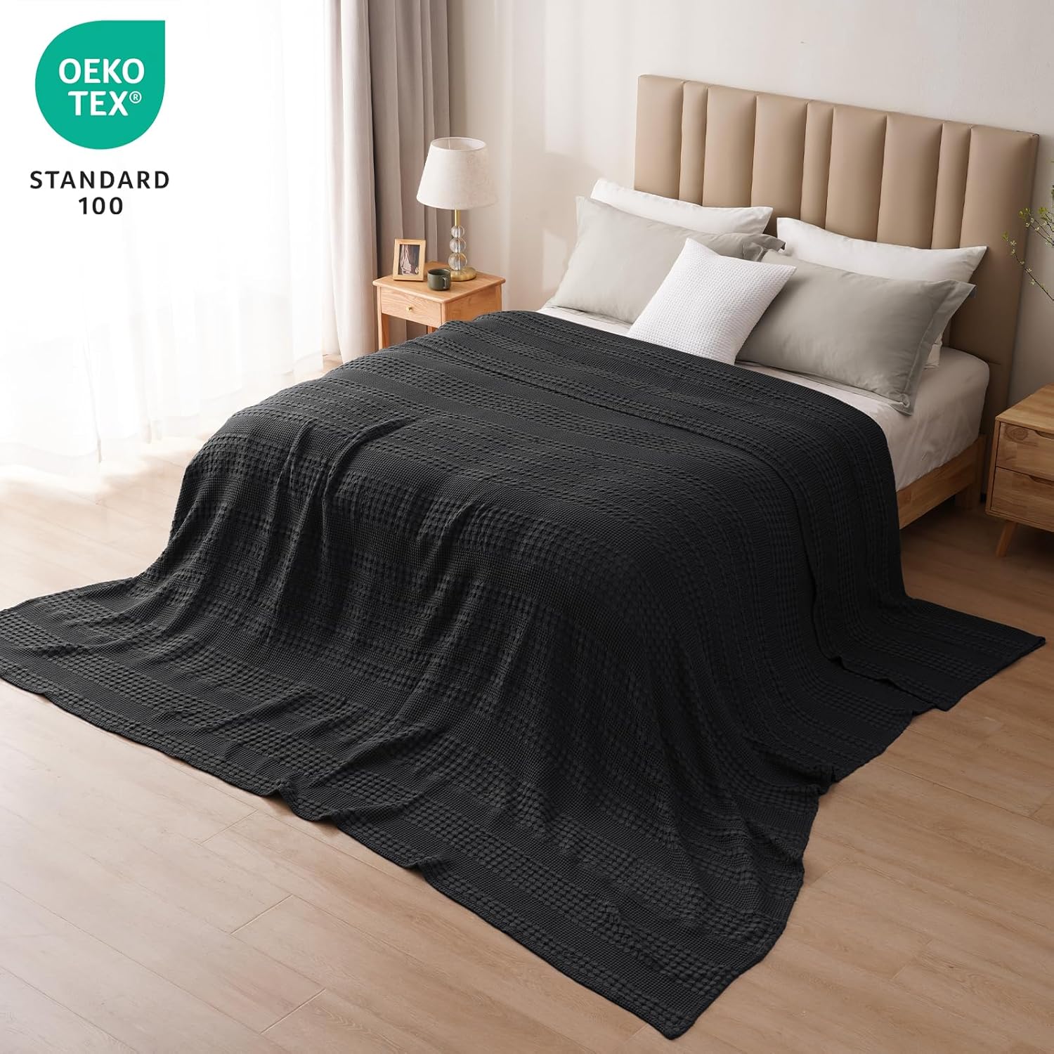 PHF 100% Cotton Waffle Weave Blanket Oversized King for Bed 120"x120"- Giant Big Lightweight