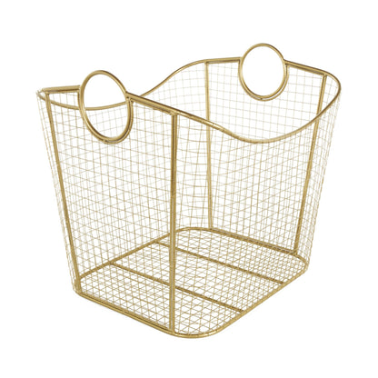 Deco 79 Metal Storage Basket, Basket 20" x 18" x 19", Gold
