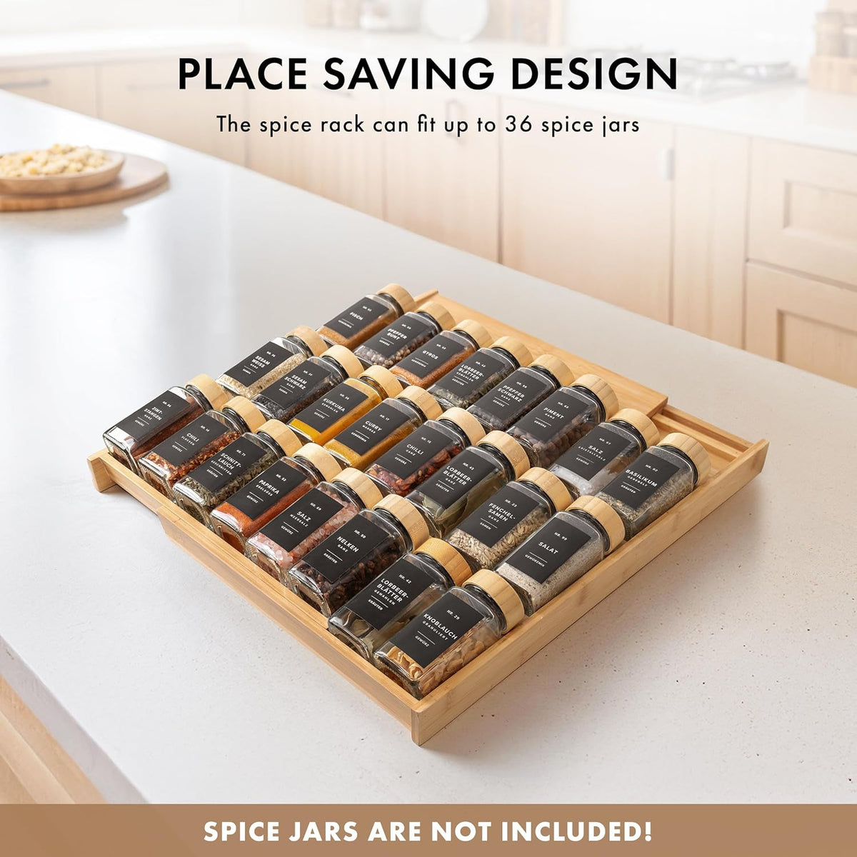 Bamboo Spice Drawer Organizer - Expandable 4 Tier Spice Rack (Need 3" Deep Drawer) 12" to 24" Wide