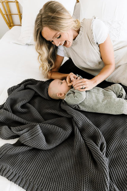 MakeMake Organics Organic Throw Blanket GOTS Certified Organic Cotton Blanket Knit Couch Bed Fall