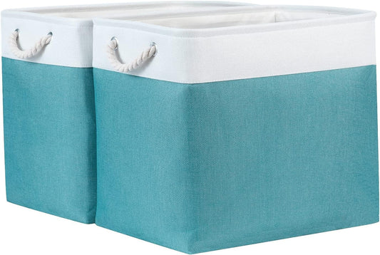 Bidtakay Storage Baskets Extra Large 17x12x15 In Teal Blue Nursery Toy Baskets Fabric Long Shelf