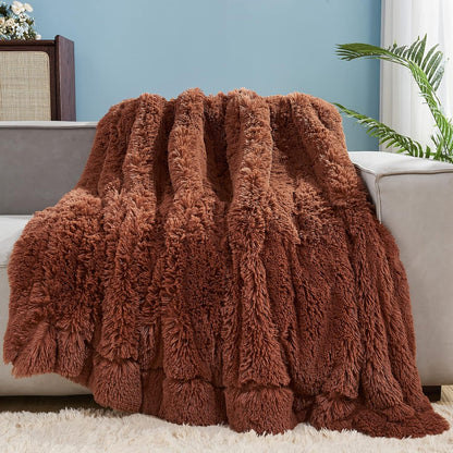 GONAAP Fuzzy Faux Fur Throw Blanket Twin Size Coffee Super Soft Cozy Plush Fuzzy Shaggy Blanket for
