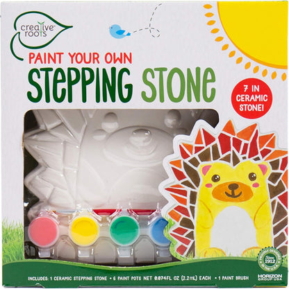 Creative Roots Mosaic Hedgehog Stepping Stone, Includes 7-Inch Ceramic Stone & 6 Vibrant Paints