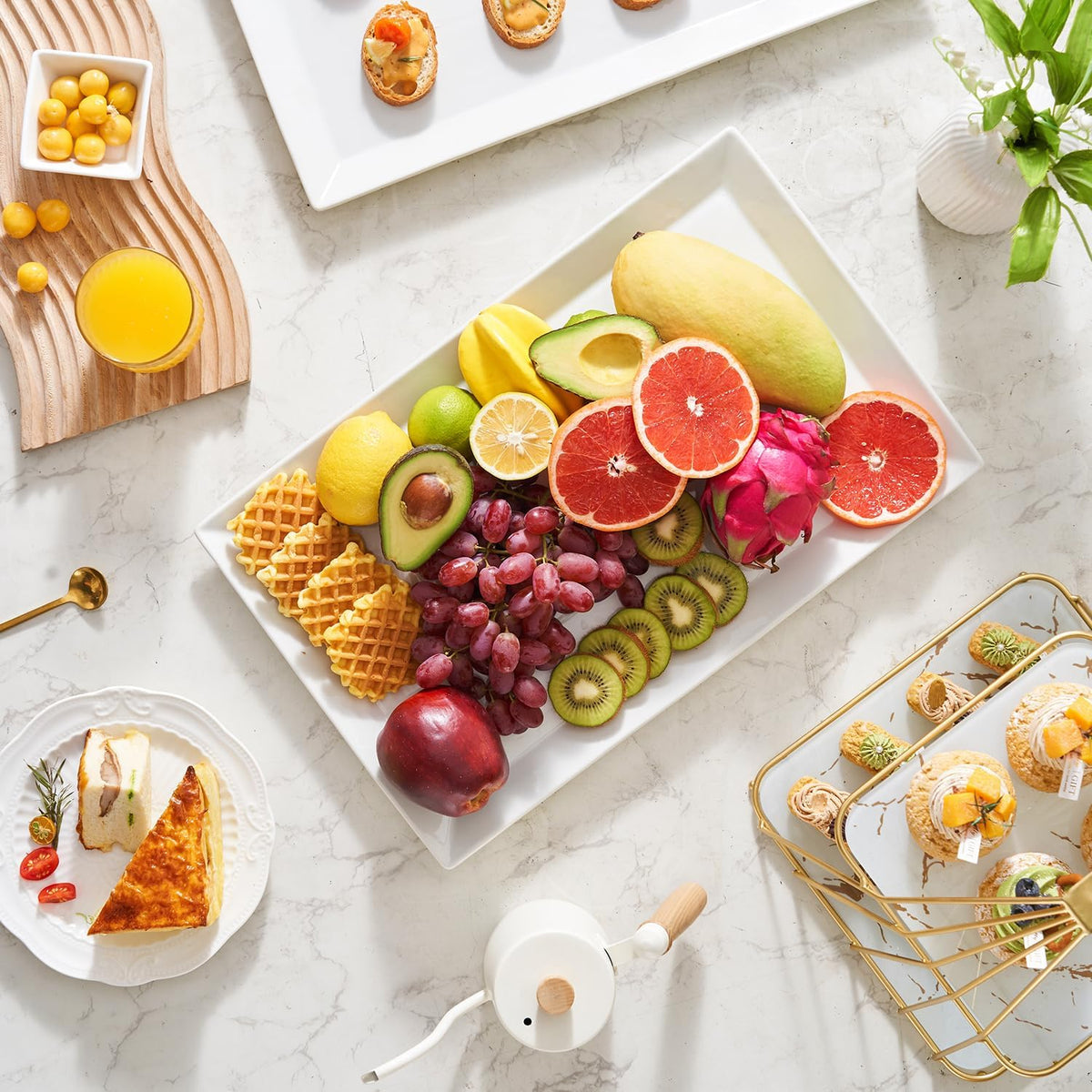 MIECOO Large Serving Platters, 18.5" x 11.5" White Serving Trays Set, Rectangular Porcelain Plates