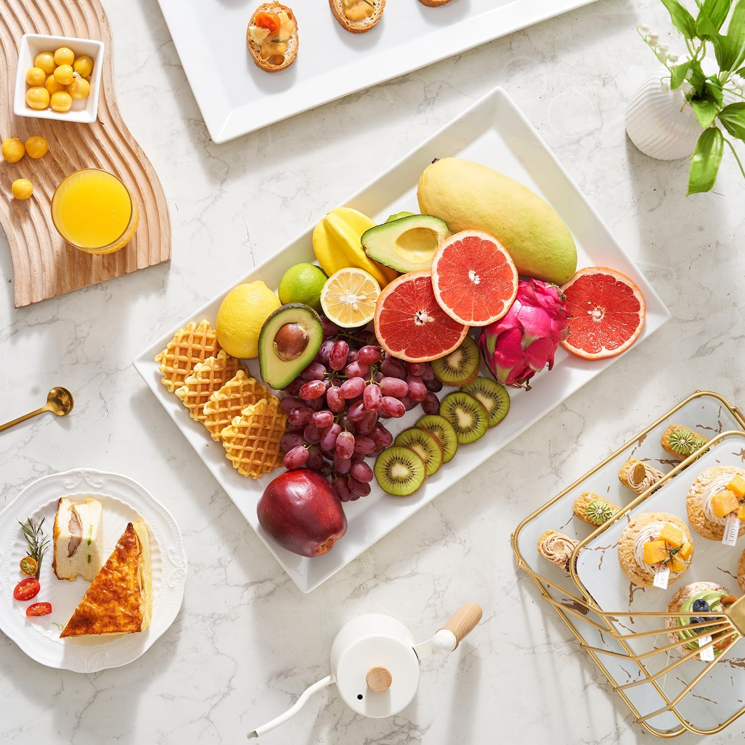 MIECOO Large Serving Platters, 18.5" x 11.5" White Serving Trays Set, Rectangular Porcelain Plates
