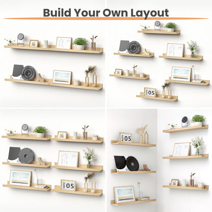 upsimples Floating Shelves for Wall, Wood Mounted Shelf Decor Storage Set of 6, for Bedroom, Living