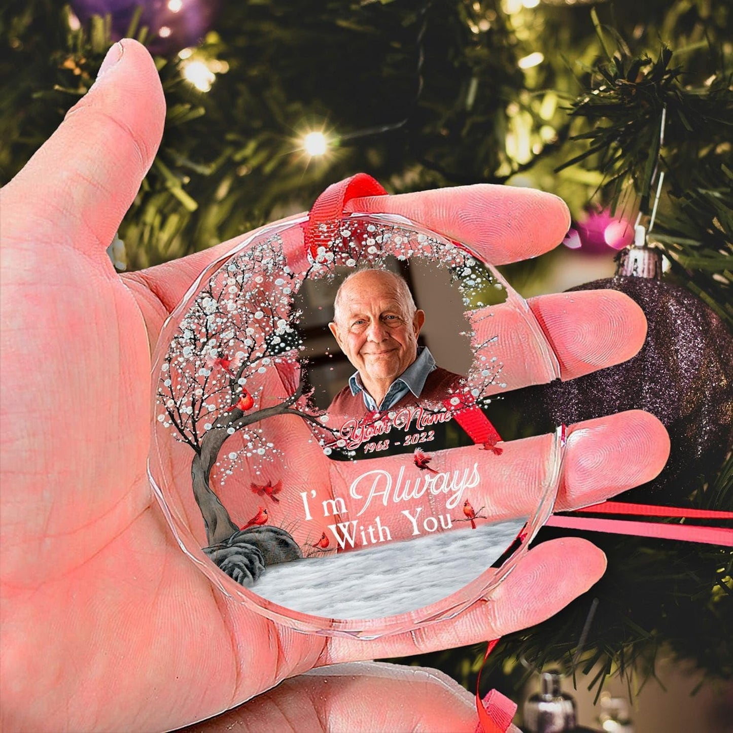 Personalized Memorial Glass Ornament, Custom Photo Christmas Ornament, Memorial Day Glass Ornament
