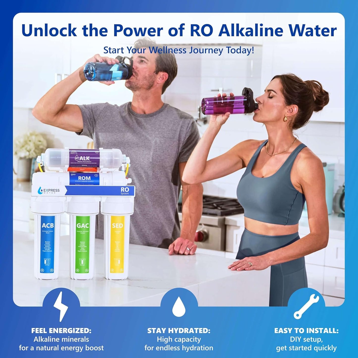 Express Water Reverse Osmosis Alkaline Water Filtration System – 10 Stage RO Water Filter with