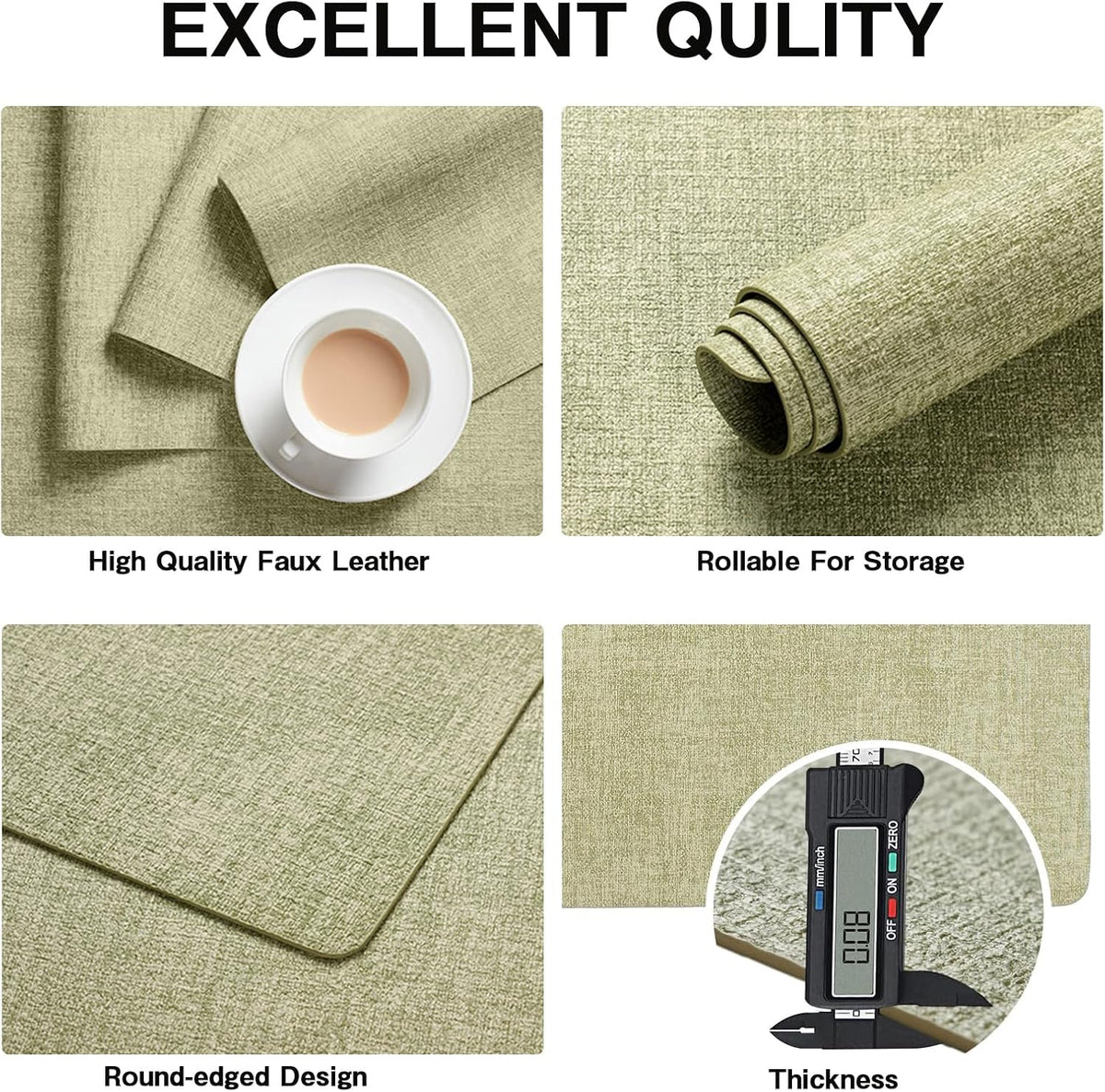 Chrysameld Vinyl Placemats Set of 6 - Faux Leather 100% Waterproof Oil-Proof Wipeable PU Place