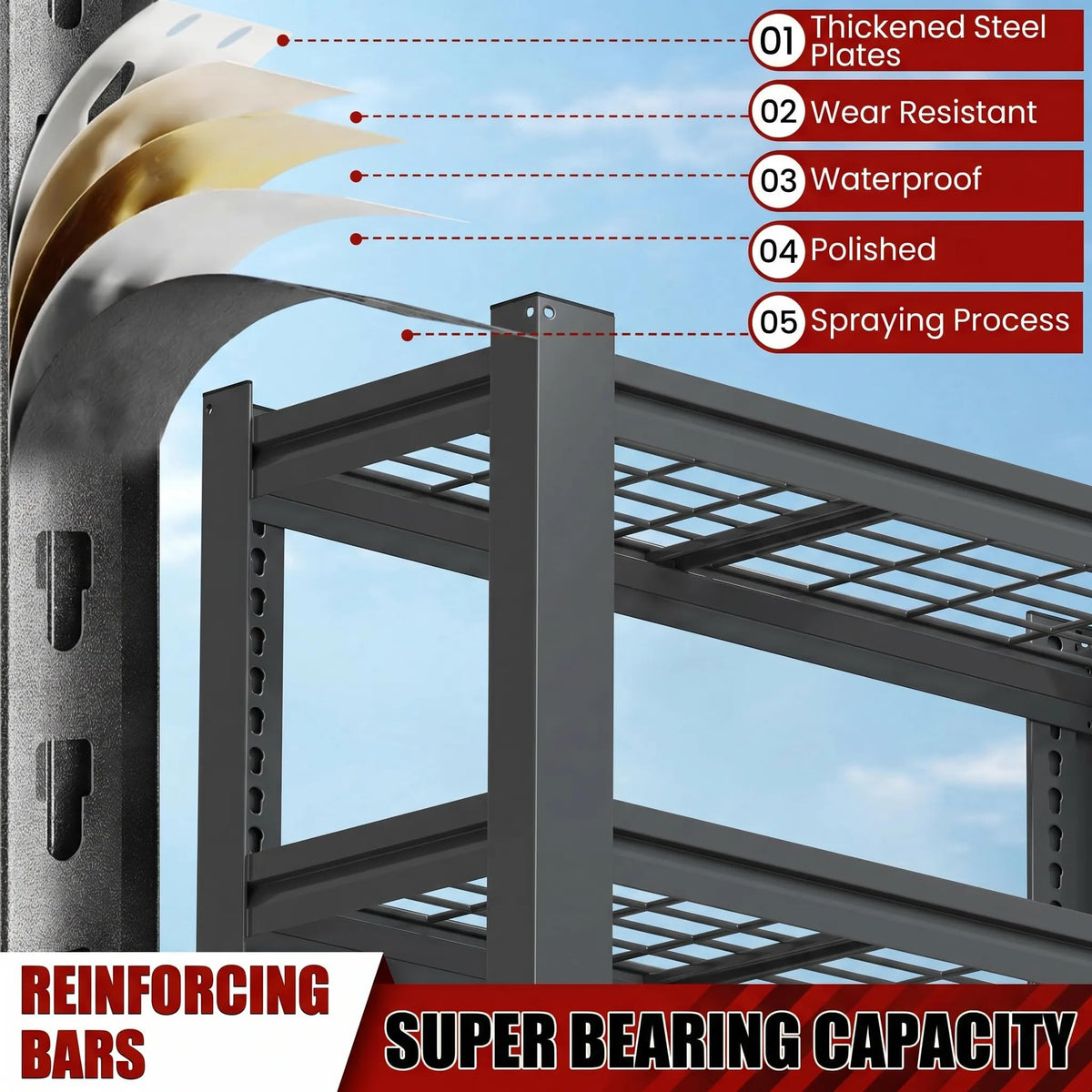 FOSTOKO 72" H Heavy Duty Garage Shelving, Metal Storage Shelves, 5 Tier Adjustable Storage Shelves