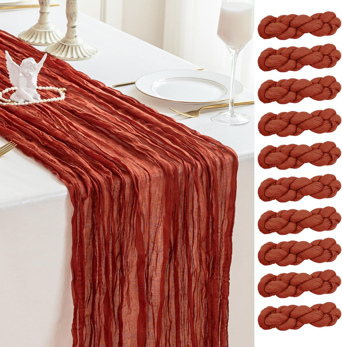 Sioloc Terracotta Table Cloth Cheesecloth Table Runner 10ft Rustic for Tea Wedding Party Baby