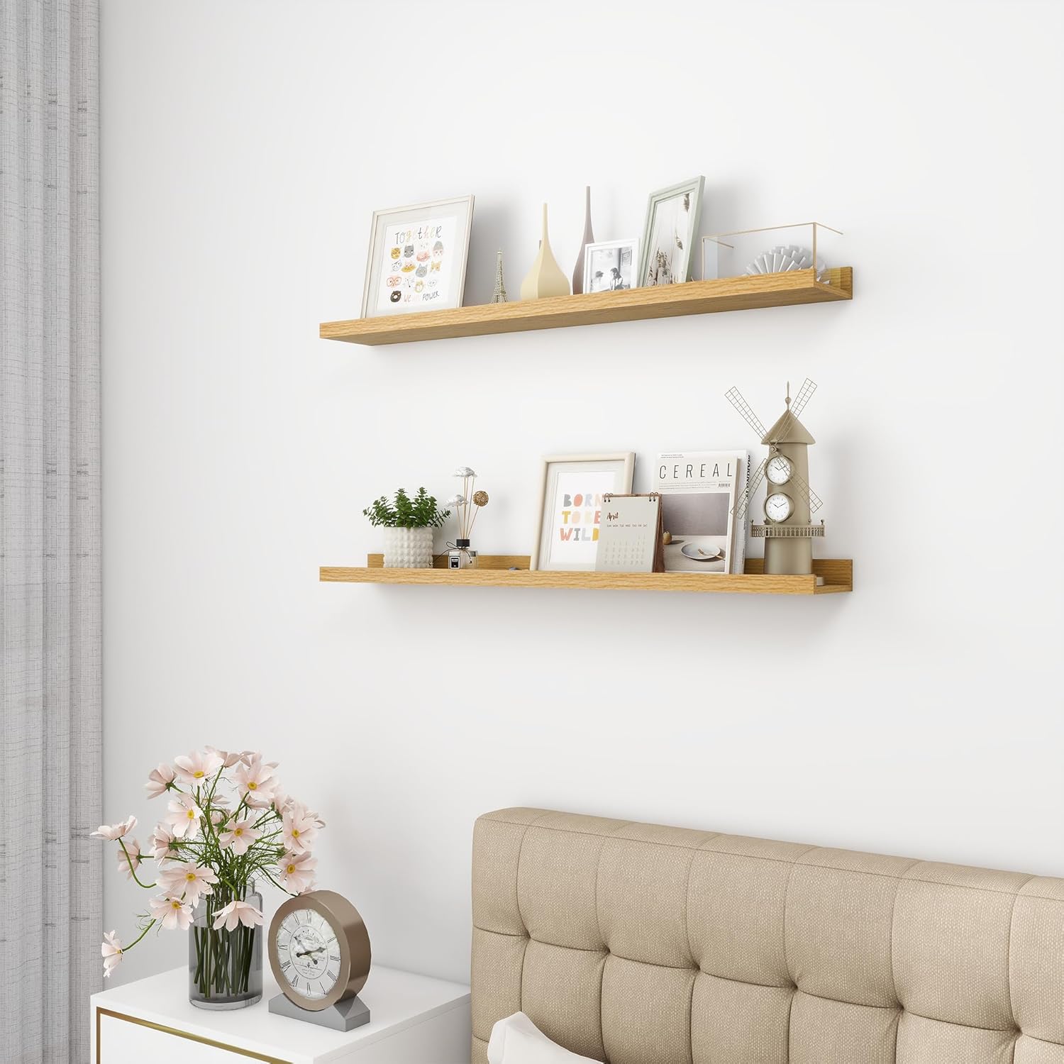 Picture Ledge Shelf, Wood Floating Shelves Set of 2, 36 inch Picture Ledge Shelves, Photo Ledge