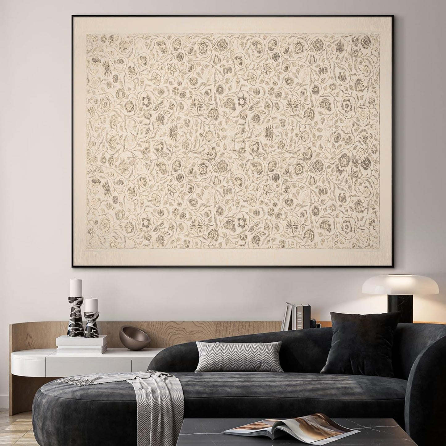 SIGNWIN 36"x46" Extra Large Framed Wall Art Vintage Botanical Sketch with Detailed Floral Pattern