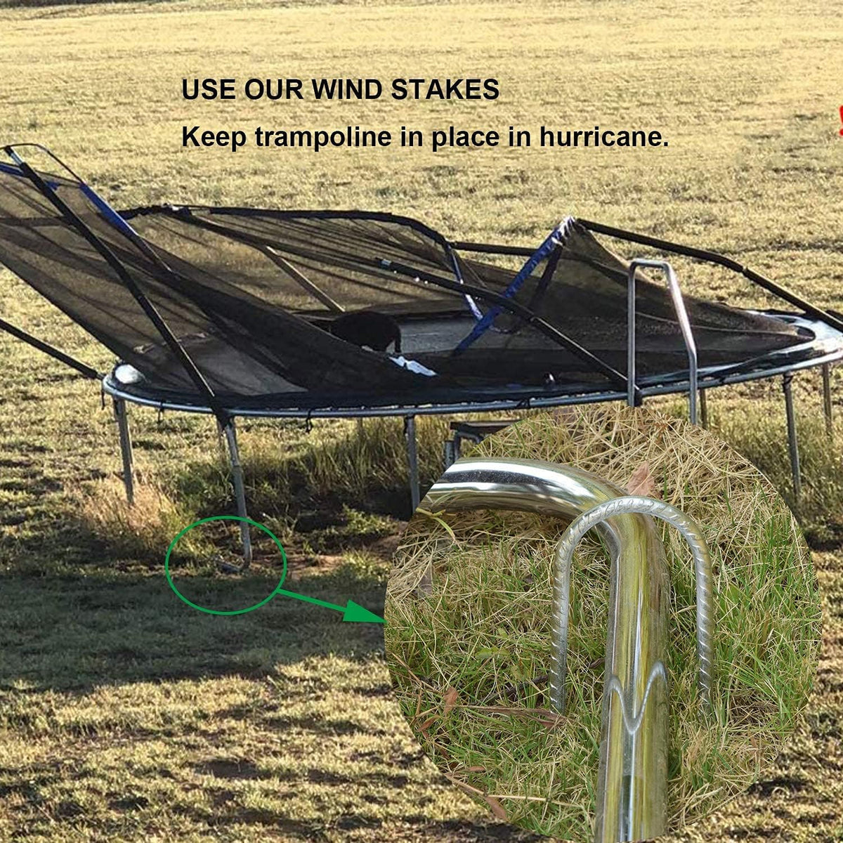 AAGUT 12 Inch Trampoline Stakes 6 Pack 3/8" U Shaped Rebar Ground Anchors Heavy Duty High Winds