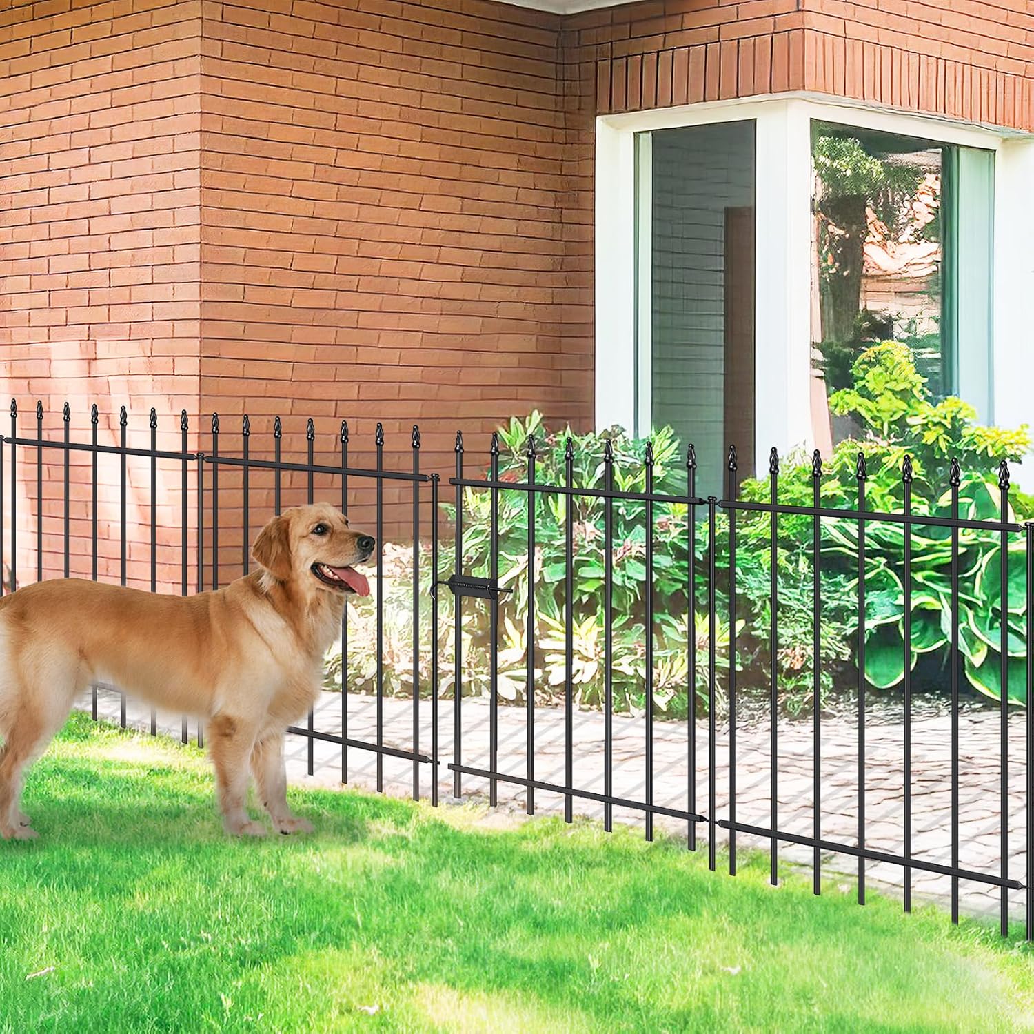 Metal Garden Fence with Gate 30 in H x 10 ft L, 1 Gate + 4 Panels Border Fence Panels Animal