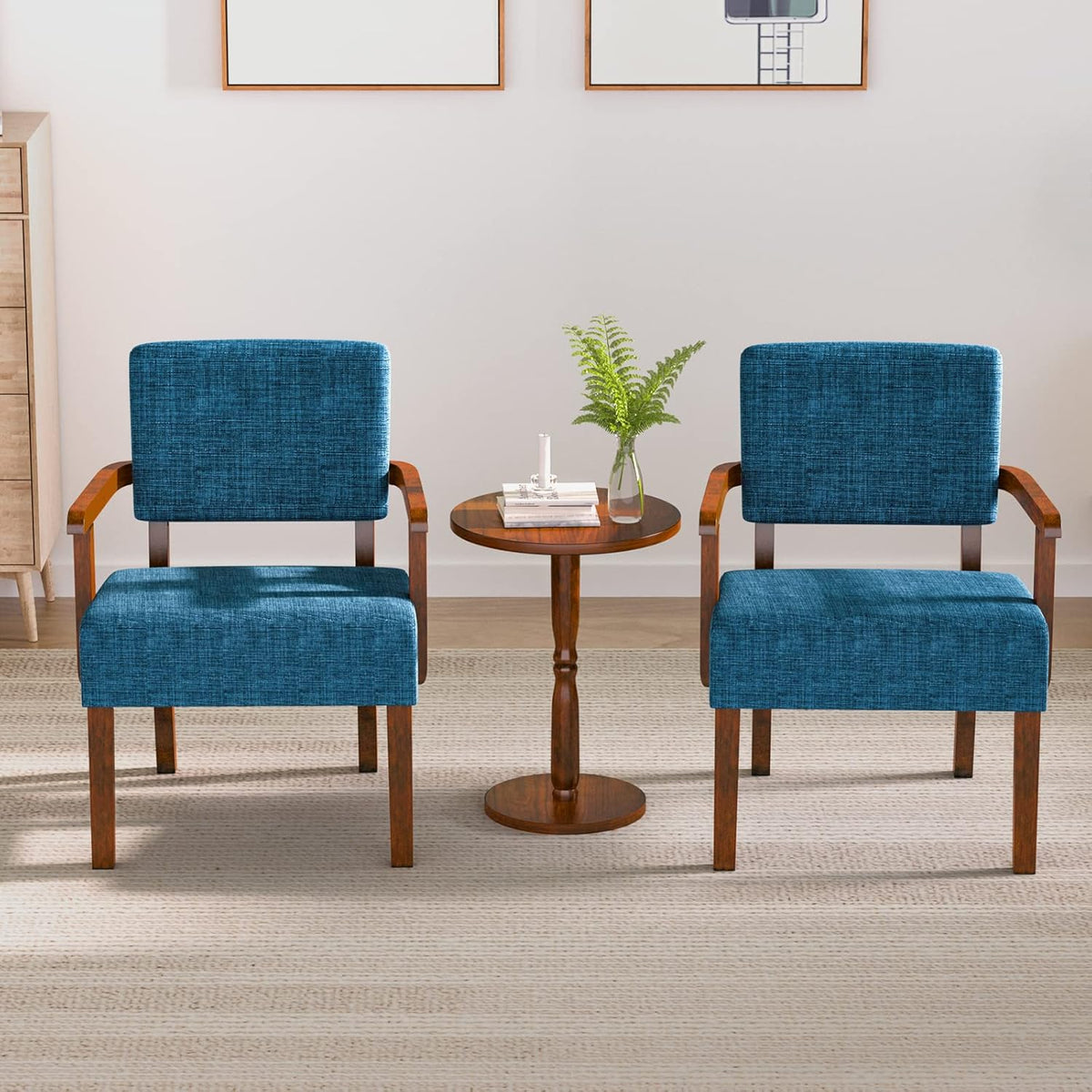 Accent Chair Set of 2 with Table, Living Room Chairs with Soft Seat and Armrests for Living Room