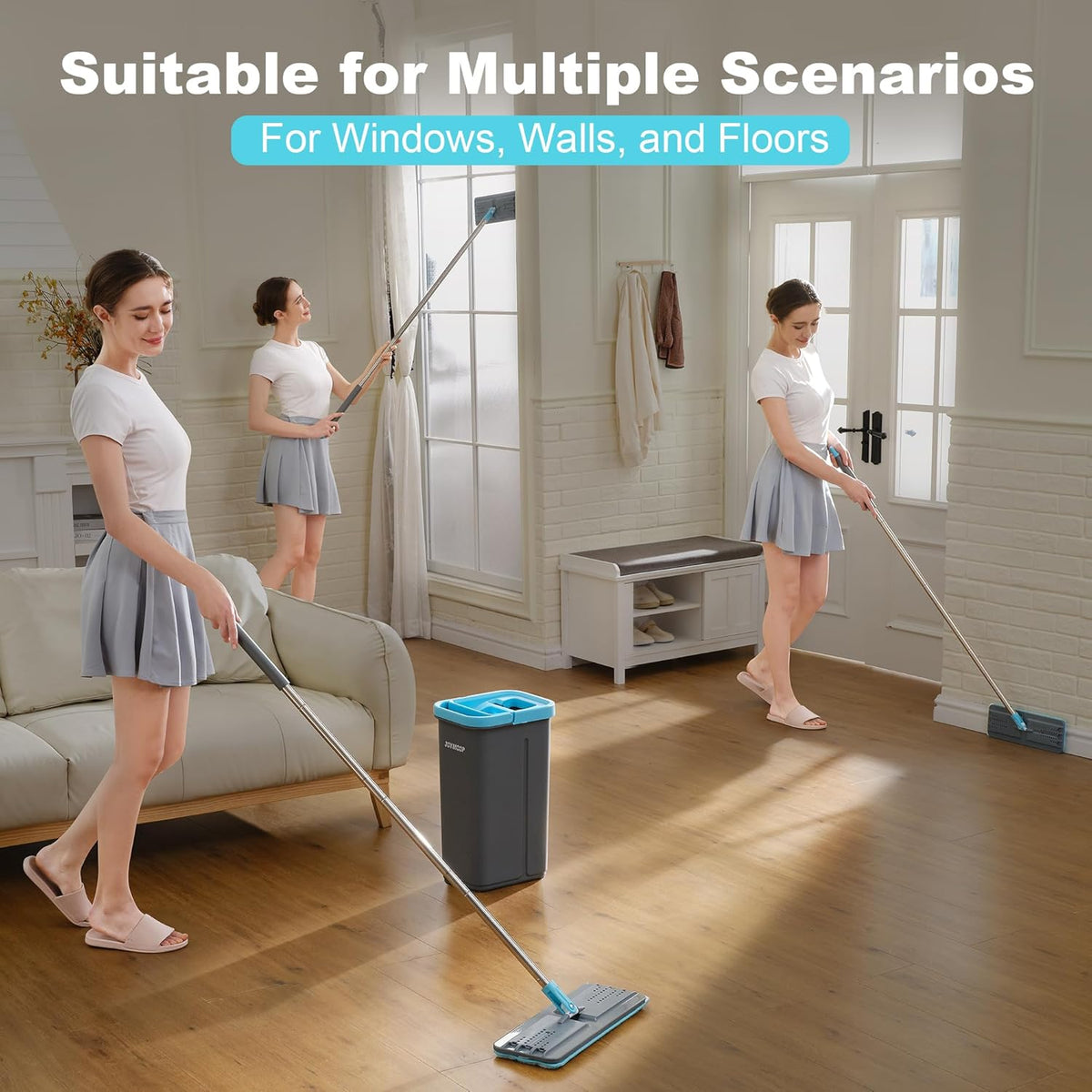 JOYMOOP Mop and Bucket Set with Wringer, with 3 Reusable Microfiber Mop Pads, Mops for Floor