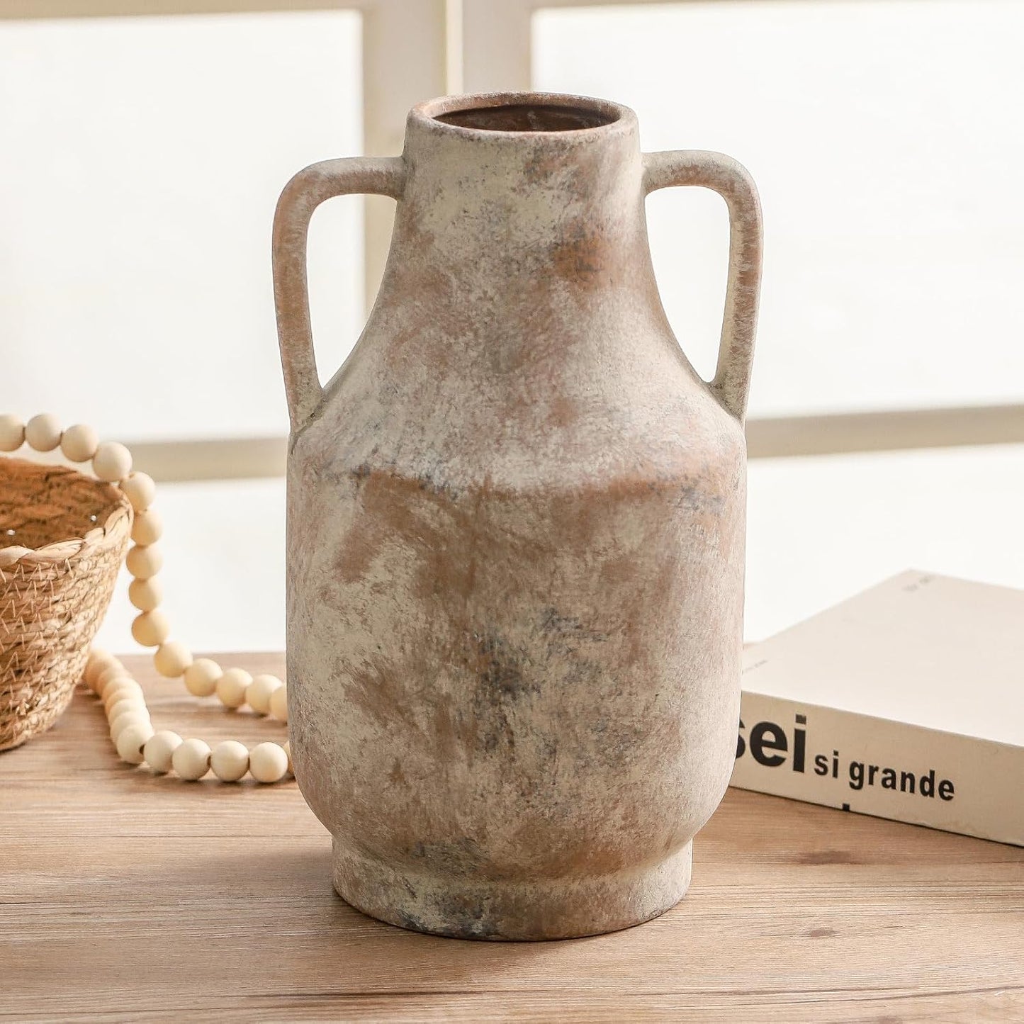 Mitt&Ditt Ceramic Flower Vase with Handles, 11 inch Tall Vase for Centerpieces, Large Decorative