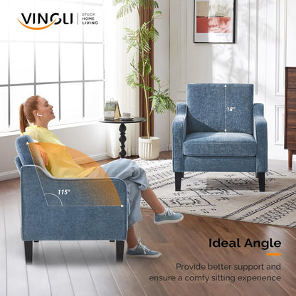 VINGLI Mid Century Modern Accent Chair,Navy Blue Chenille Chairs for Living Room Upholstered