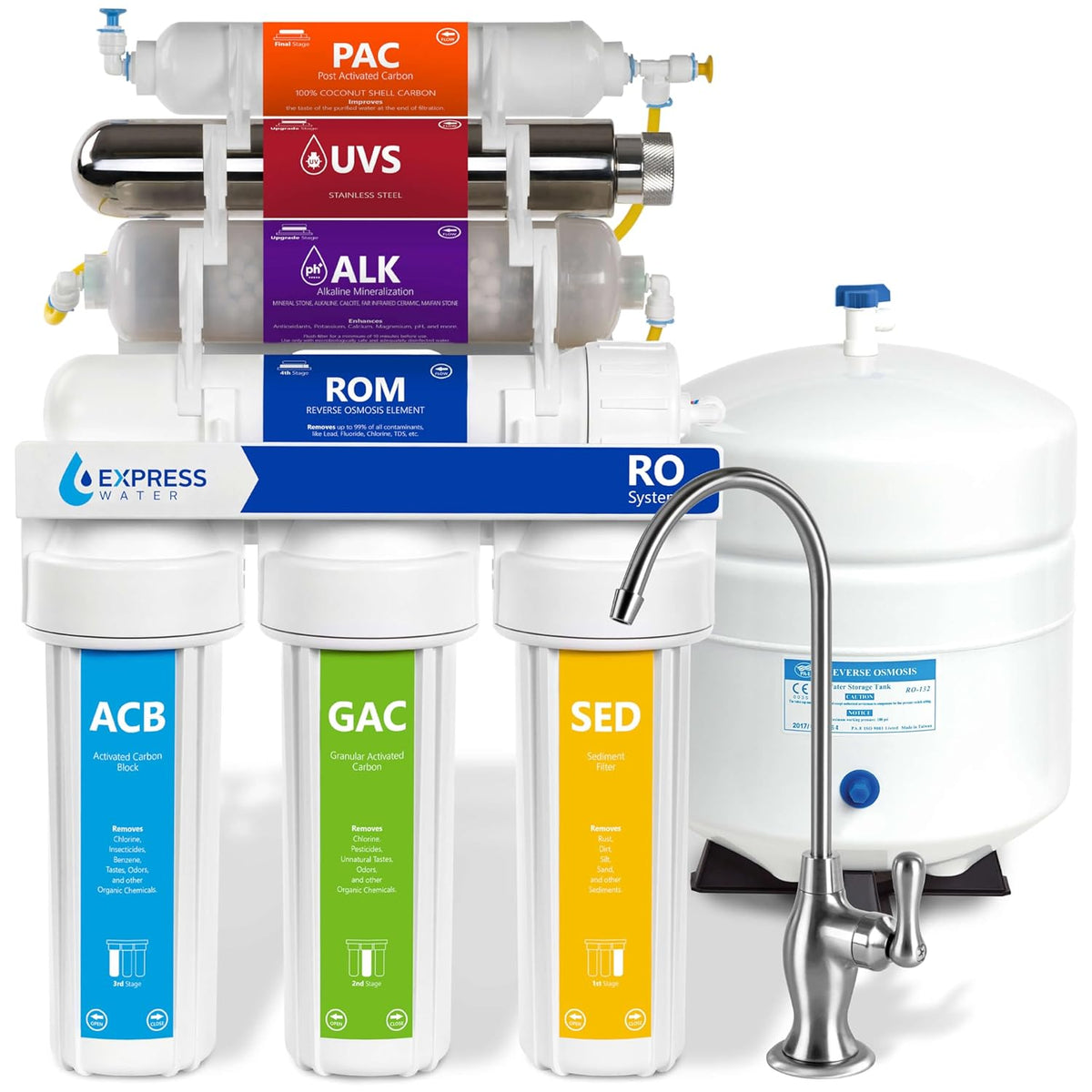Express Water Reverse Osmosis Alkaline Ultraviolet Water Filtration System – 100 GPD (Deluxe Chrome