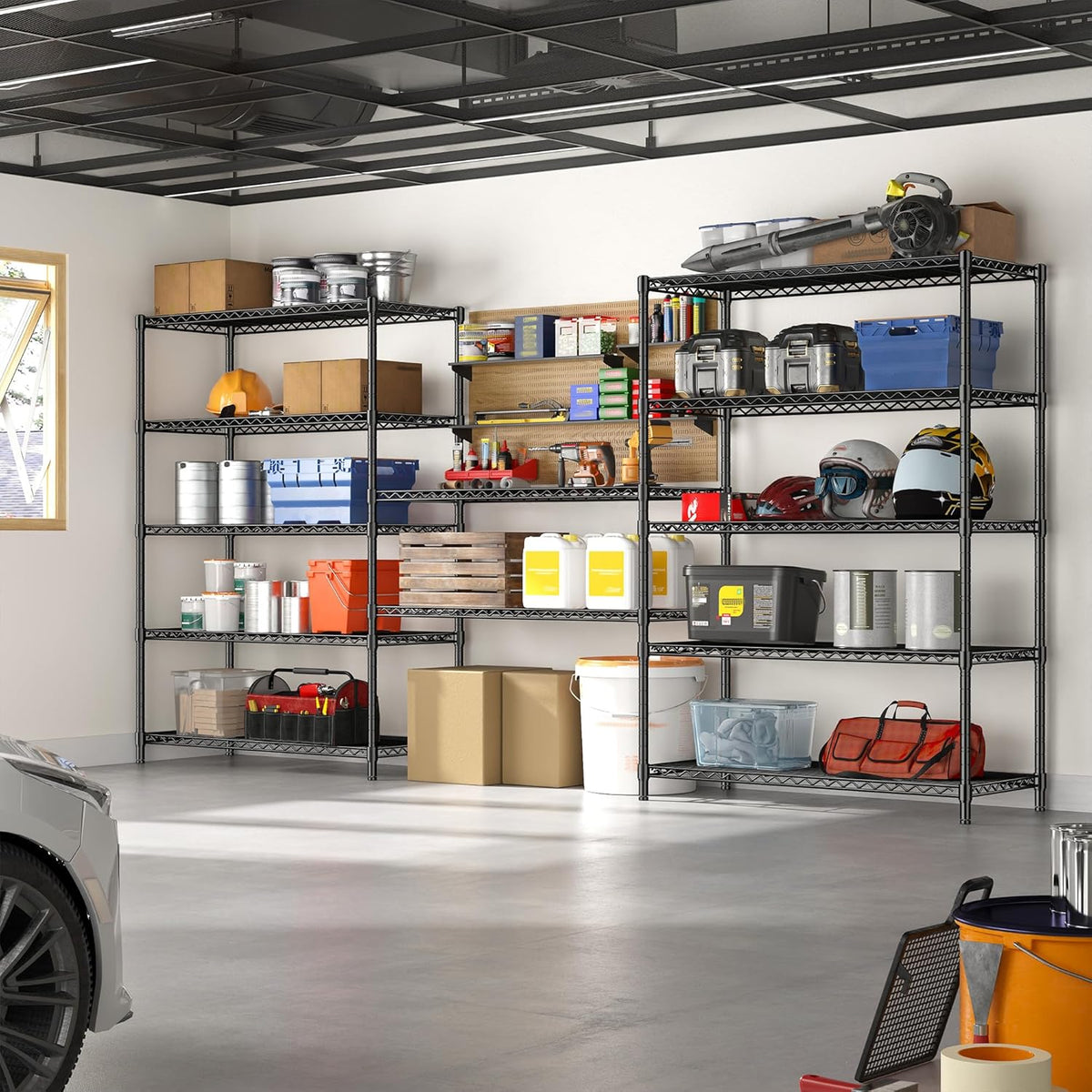 5 Tier Storage Shelves 71"H Wire Shelving Adjustable Metal Shelving,1000LBS Pantry Shelves Sturdy