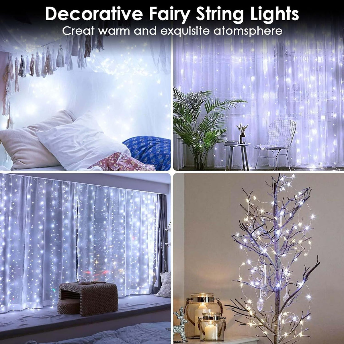 4-Pack Fairy Lights Battery Operated with Remote & Timer & 8 Modes, Waterproof 16 FT 50 LED String