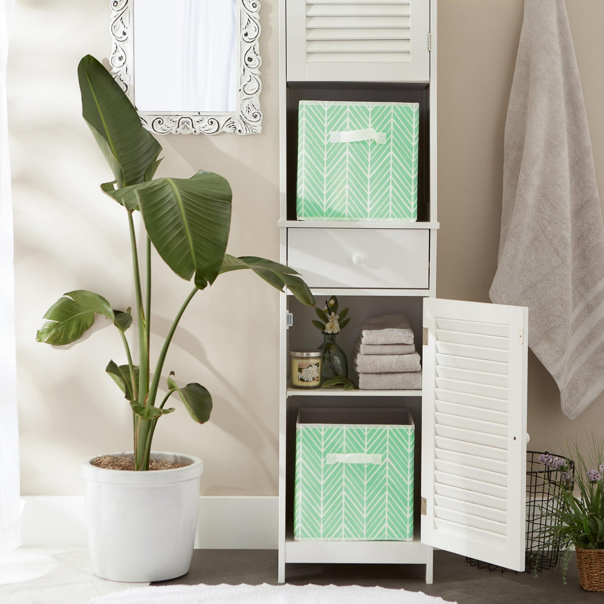 DII Non Woven Storage Collection Polyester Herringbone Bin, Small Set of 2, Mint, 2 Piece