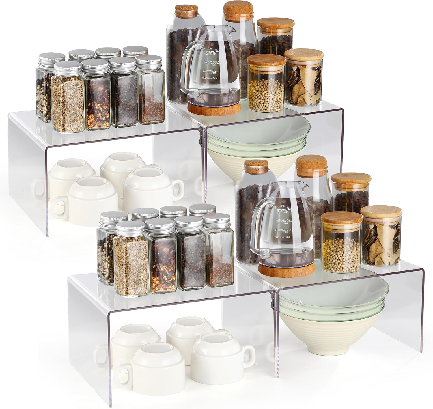 Acrylic Kitchen Cabinet Organizer Shelf, Spice Rack, Plate and Cupboard Storage Riser, Versatile