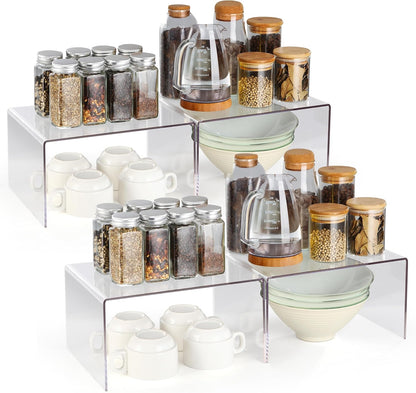 Acrylic Kitchen Cabinet Organizer Shelf, Spice Rack, Plate and Cupboard Storage Riser, Versatile