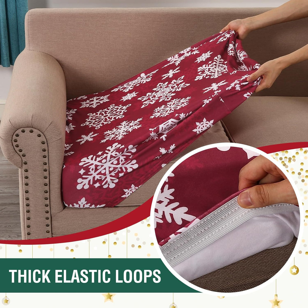 H.VERSAILTEX Christmas Sofa Slipcover Fleece Stretch Couch Cushion Cover Furniture Protector Seat